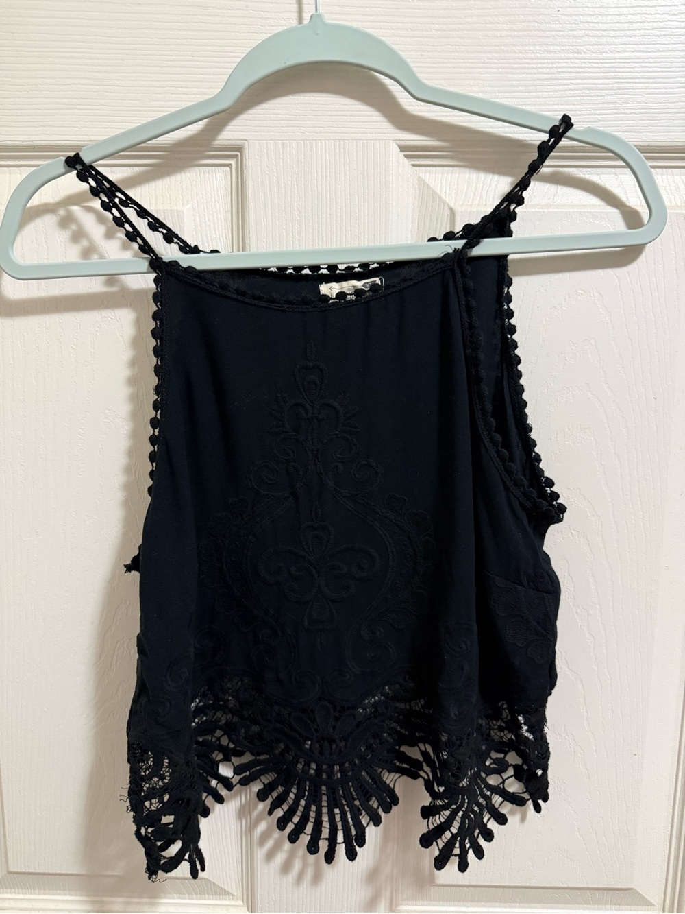 Black Crochet-Trim Cropped Camisole Top